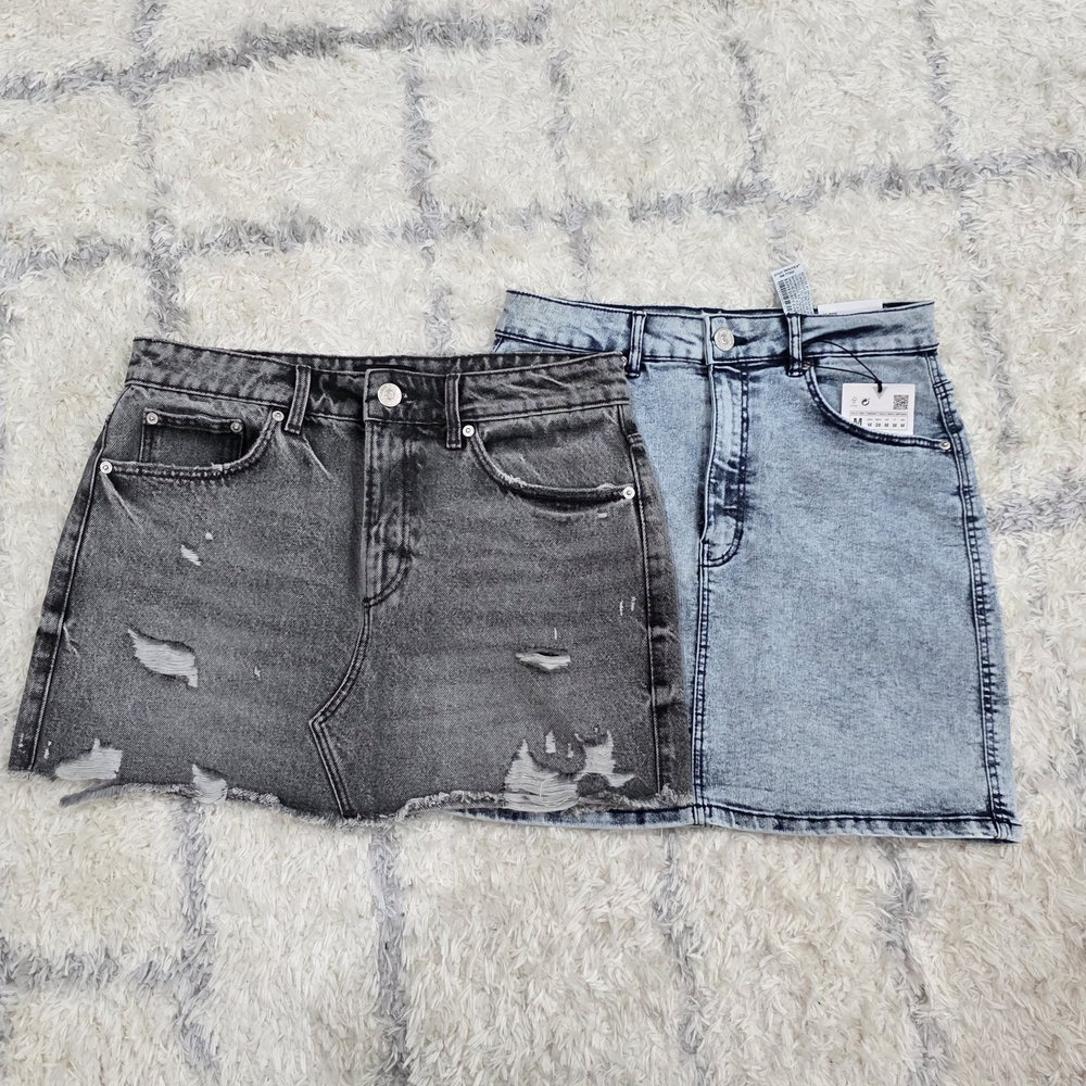 [ZARA] Stylish Denim Skirt Set - Black and Blue